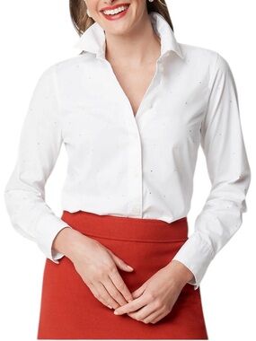 J. CREW Factory NWT Jewel Embellished Button Up Shirt Size Medium in White